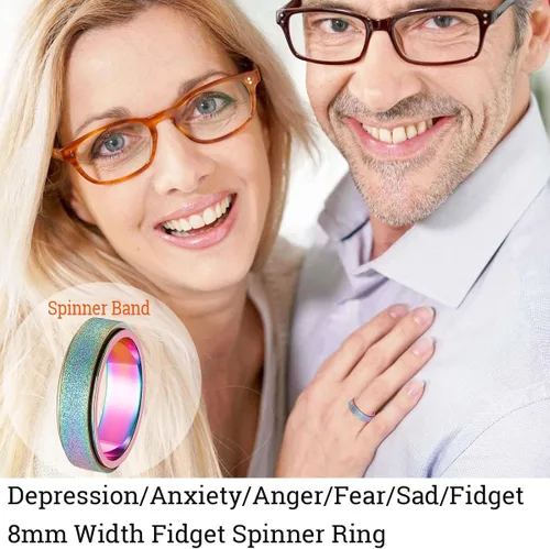 Miniatura 6 de Anillo giratorio para hombre, de acero inoxidable, juguetes para ansiedad, anillo de ansiedad para mujeres y hombres, 0.315 pulgadas de ancho