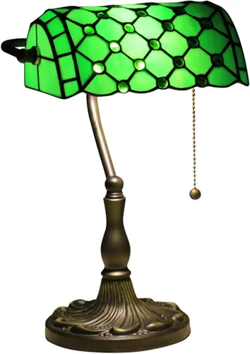 Miniatura 4 de Green Bankers - Lámpara de mesa vintage, luz de escritorio retro, lámpara de escritorio de oficina de vidrieras Tiffany, lámpara de cuentas