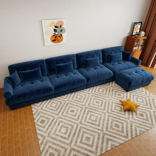 Miniatura 76 de Sofá modular de gran tamaño de 94 pulgadas, sofás seccionales grandes de color beige y blanco para sala de estar, juego de sofá de terciopelo, sofás