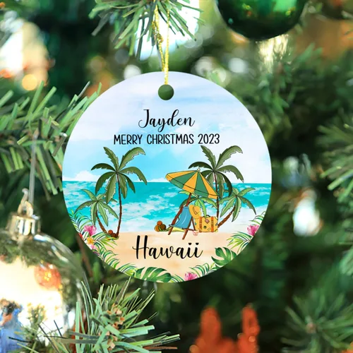 Miniatura 3 de Adorno de Navidad personalizado de playa de Hawái 2026, adorno de Navidad de paisaje urbano de Hawaii, adornos de Hawái, regalos para amigos, mamá