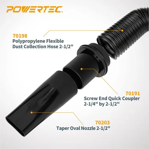 Miniatura 2 de POWERTEC Manguera de recolección de polvo de 2-1/2 x 36 pulgadas, manguera flexible de colector de polvo de PP de 2.5 pulgadas para sierra de mesa
