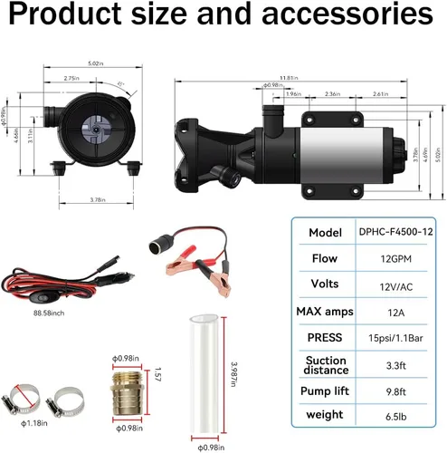 Miniatura 2 de Bomba de aguas residuales de RV, bomba de residuos portátil Smash, 12V, 12GPM, bajo ruido, adecuada para casas rodantes, yates, cocinas, baños