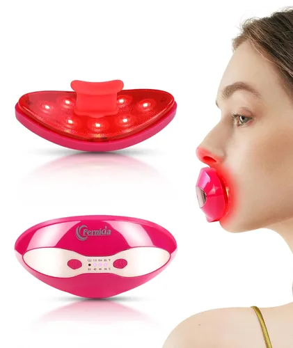FERNIDA Terapia de labios de luz roja para mujeres, dispositivo de labios recargable con cuidado de ojos calentado, mejora el color de los labios y