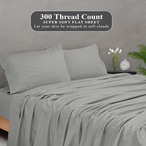 Miniatura 5 de Royale Linens Sábana Plana de Algodón Peinado de Fibra Larga 100% de 300 Hilos - Súper Suave - Sábanas Superiores - Sábana Plana Individual Vendida