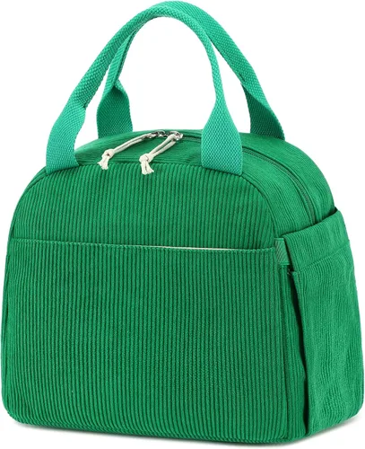 Miniatura 43 de Bluboon Bolsa de almuerzo para mujer, bonita bolsa de almuerzo de pana con correa para el hombro, reutilizable, aislada, gran capacidad