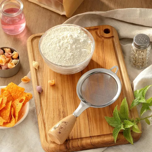 Miniatura 6 de Colador de malla fina, pequeño tamiz de malla fina de acero inoxidable con mango ergonómico de madera para cocina, matcha, cóctel, jugo de té y café