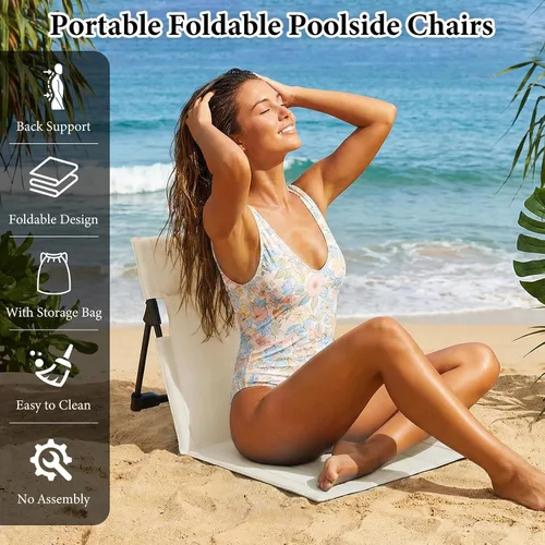 Miniatura 5 de Paquete de 3 sillas portátiles junto a la piscina, sillas de playa plegables para adultos, asiento ligero sin patas con bolsa de transporte, silla