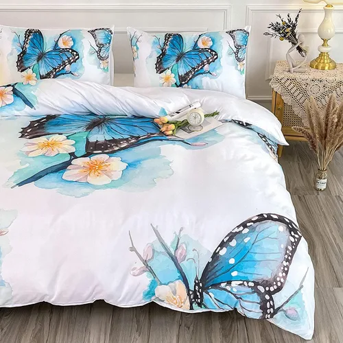 Miniatura 3 de CVHOUSE Funda de edredón de mariposa tamaño individual, juego de ropa de cama de acuarela azul, edredón de mariposa para niñas, niños y a6
