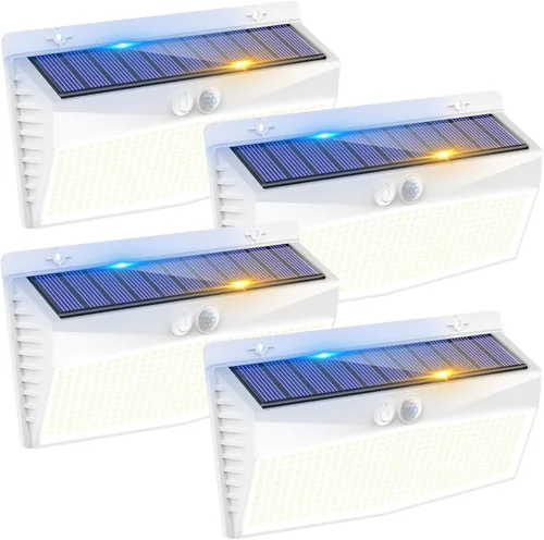 Miniatura 10 de 368 luces LED solares para exteriores con sensor de movimiento, valla solar con 3 modos de iluminación, seguridad alimentada, impermeable