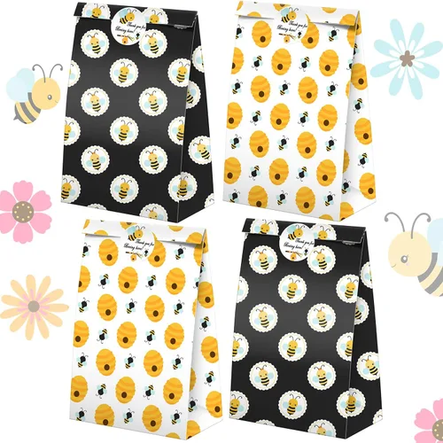 Bumble Bee - 24 bolsas de golosinas para fiesta de abejorros con calcomanías, bolsas de regalo de abeja de miel, suministros para fiestas de