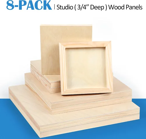 Miniatura 7 de Falling in Art Kit de paneles de lienzo de madera de abedul sin terminar, 8 paquetes de 4 tamaños Studio 3/4 pulgadas de profundidad para verter