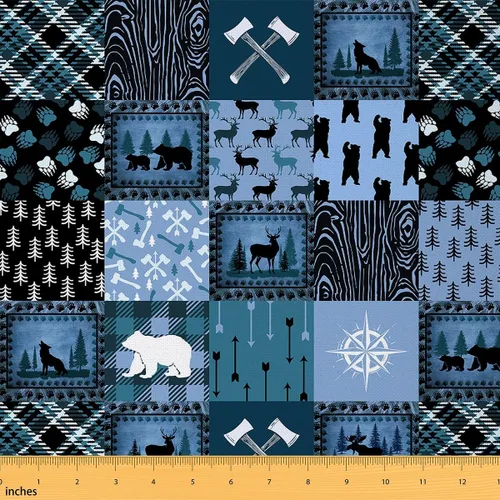 Miniatura 16 de Tela de ciervo bonita por yarda para niñas y niños, decoración de caza de ciervos, impermeable, tela para exteriores, estampado de pata de oso