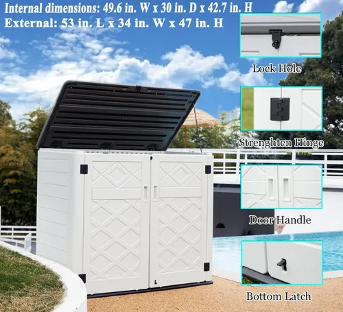 Miniatura 2 de ADDOK 2SG - Cobertizo de almacenamiento horizontal más grande similar a la madera, armario de almacenamiento para exteriores de 4.4 x 2.8 pies