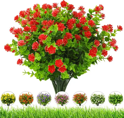 Miniatura 15 de Flores artificiales para exteriores, 8 paquetes de flores falsas resistentes a los rayos UV, flores sintéticas de plástico para exteriores, plantas