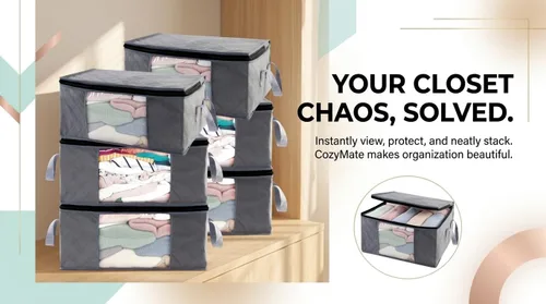 Miniatura 6 de G01 - bolsas de almacenamiento de tamaño rectangular para guardar ropa, 3 unidades, color gris Paquete gris de 6 piezas