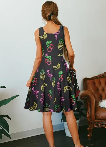 Miniatura 60 de uideazone - Vestido de mujer sin mangas cuello redondo de verano, para playa, casual, Midi línea A.