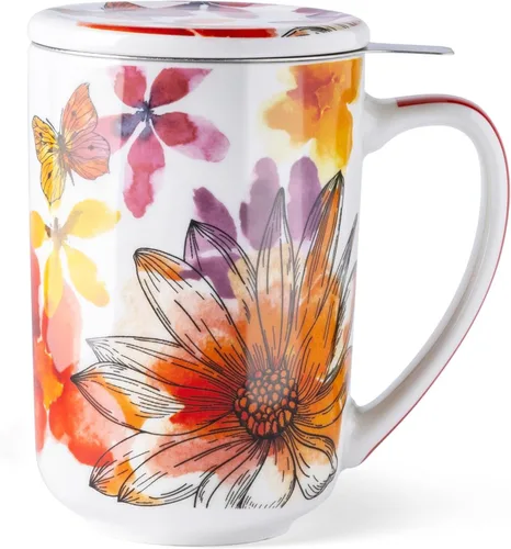 Miniatura 9 de GBHOME Taza de té con infusor y tapa, taza grande de cerámica de hoja suelta de 18 onzas, apta para microondas, apta para lavavajillas, perfecta
