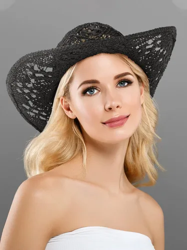Miniatura 2 de Didaey 2 sombreros de vaquero de paja tejida para mujer, sombrero de vaquera de ala ancha, sombrero de vaquero occidental, para hombres y mujeres