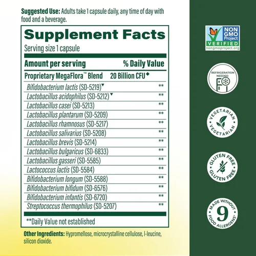 Miniatura 2 de MegaFood MegaFlora Probiótico - Probióticos para la salud digestiva de las mujeres - Suplemento de apoyo inmunológico - 20 mil millones de UFC - 14
