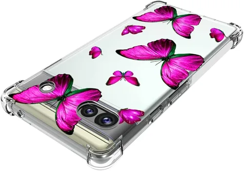Miniatura 4 de Funda para Pixel 6A, GX7AS Linda, Transparente Flexible Bumper TPU Suave Goma Silicona Funda Teléfono Funda para Google Pixel 6A Rosa Mariposa