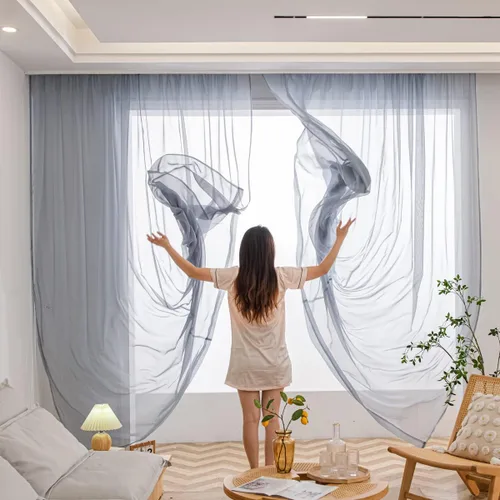 Miniatura 8 de Cortinas traslúcidas blancas para ventana de 84 pulgadas de largo, 2 paneles de cortinas traslúcidas de gasa filtrantes de luz, tratamiento