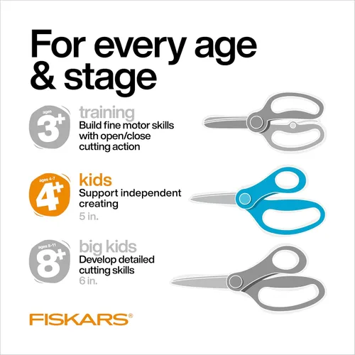 Miniatura 4 de Fiskars Tijeras de punta roma de 5 pulgadas para niños de 4 a 7 años (paquete de 3) - Tijeras para la escuela o manualidades - Suministros
