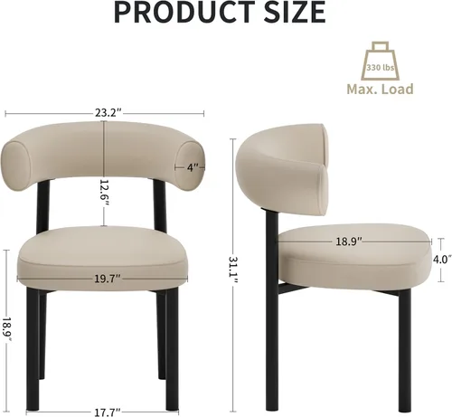 Miniatura 2 de Juego de 2 sillas de comedor, sillas de comedor de mediados de siglo, patas de acero al carbono, asiento tapizado, cuero texturizado, respaldo