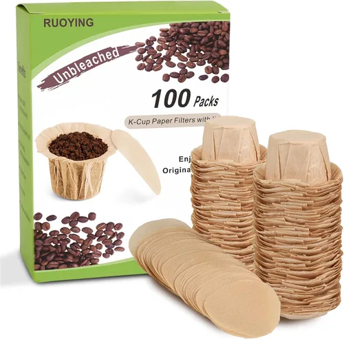 Filtros de papel K Cup sin blanquear con tapa, se adapta a cápsulas reutilizables Keurig 1.0 y 2.0