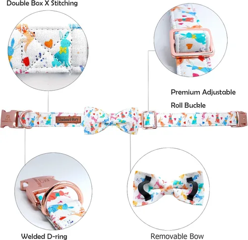 Miniatura 2 de Lionheart glory Collar de Pascua para perro con pajarita, collar de perro con estampado de conejo, collar suave y duradero, ajustable, lazo
