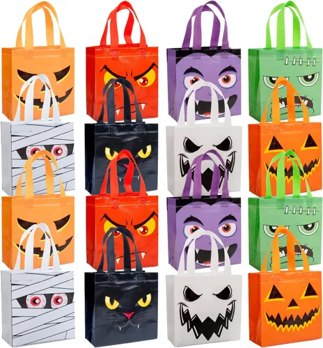 Miniatura 9 de 12 bolsas de Halloween para dulce o truco, bolsas de mano con asas para niños, bolsas de regalo reutilizables no tejidas de Halloween para envolver