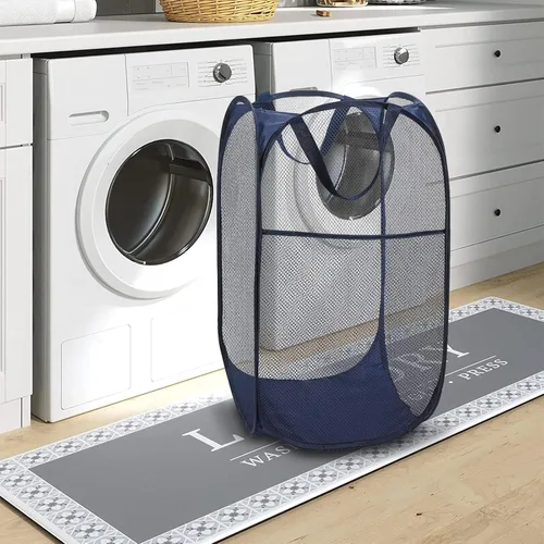 Miniatura 5 de BATTOO Cesta de lavandería emergente de malla fuerte de lujo con bolsillo lateral, plegable para cuarto de lavandería, baño, habitación de niños
