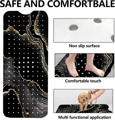 Miniatura 2 de LNOND Tapete de baño de mármol antideslizante, extra largo de 40 x 16 pulgadas, tapete antideslizante para bañera, tapete de ducha de mármol negro