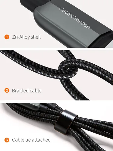 Miniatura 5 de CableCreation Cable USB C a USB C de 6.6 pies, paquete de 2 unidades PD de 100 W con pantalla LED, cable USB C duradero trenzado con pantalla