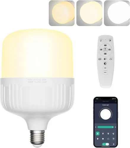 EMART Bombilla de espectro completo, atenuación de 50 W, lámpara LED de 3000 K-6000 K para kit de iluminación Softbox, estudio de fotografía, hogar,