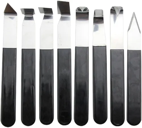 Paquete de 8 cuchillos de metal para tallar, herramientas de cerámica, herramientas de mano de arcilla, artista de moldura artesanal, juego de