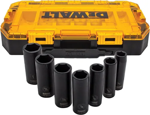 DEWALT DWMT74736, Juego de llaves de impacto de accionamiento profundo de 7 piezas SAE, 1/2 pulgada, caja resistente