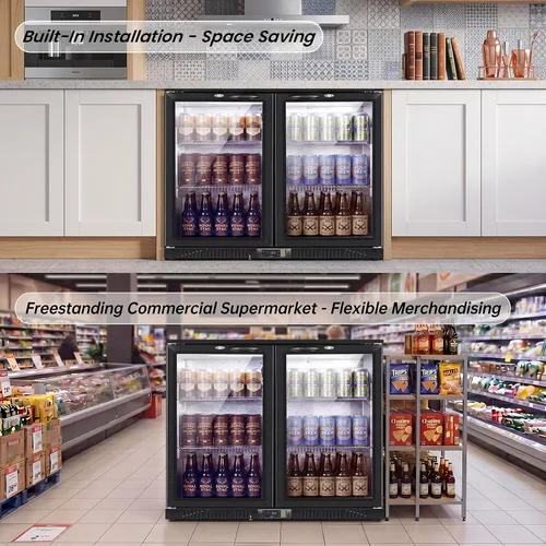 Miniatura 8 de 35.42" W Commercial Under Counter Beverage Refrigerator, 2 Glass Door Back Bar Cooler, Built-in/Freestanding 7.4Cuft Drink Fridge with LED Light