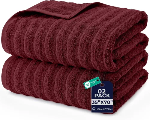 Miniatura 29 de DAN RIVER Paquete de 2 sábanas de baño de 35x70 pulgadas, sábanas de baño jumbo acanaladas para adultos, toallas grandes gruesas y absorbentes