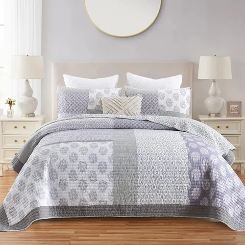 Miniatura 10 de Y-PLWOMEN - Juego de cama Queen con edredón/cubrecama de algodón 100% ligera, reversible, floral, rústico, para todas las estaciones