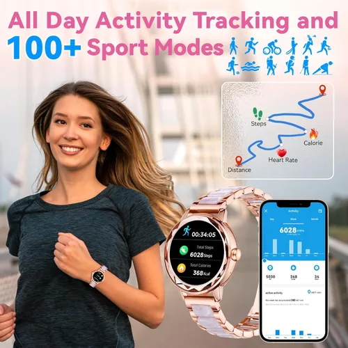 Miniatura 4 de Reloj inteligente para mujer con llamada de marca/respuesta, reloj de fitness ajustable de 1.2 pulgadas con monitor de sueño de frecuencia cardíaca