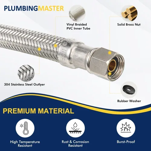 Miniatura 3 de Kit de instalación universal para lavavajillas, kit de manguera trenzada de acero inoxidable de 10 pies con válvula de tope, codo MIP de 3/8 x 3/8