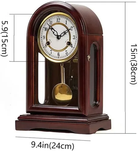 Miniatura 3 de SMZ Reloj de repisa puerta frontal de vidrio y latón acabado péndulo reloj de escritorio reloj de escritorio mecánico manual cuerda decoración