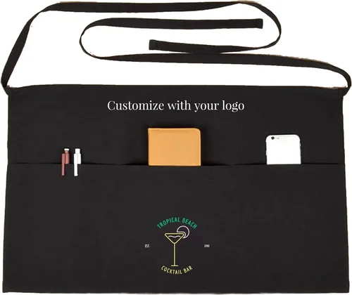 Miniatura 3 de SonaGear Delantal profesional para camarera con bolsillos, delantal de cintura negra para hombres y mujeres, medio delantal de 3 bolsillos