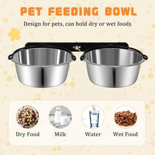 Miniatura 5 de Tazón de Agua para Jaula de Perro Sin Derrames, ShineMe Juego de Tazones de Comida y Agua para Perro Montables, Tazones de Alimentación Colgantes