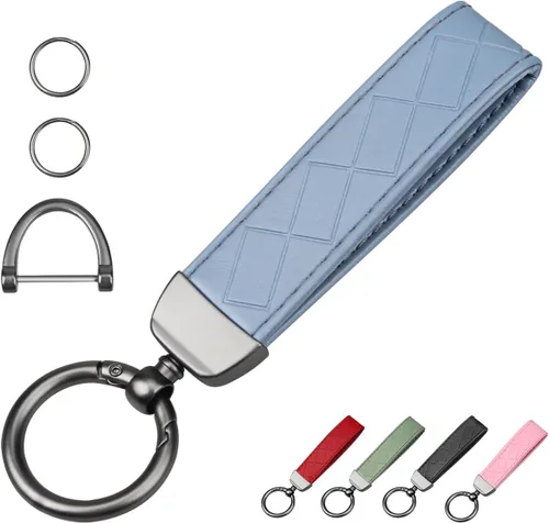 Miniatura 12 de QBUC Llavero de coche estilo fibra de carbono, llavero portallaves de cuero de microfibra para hombres y mujeres, con giratorio de 360 grados, Negro