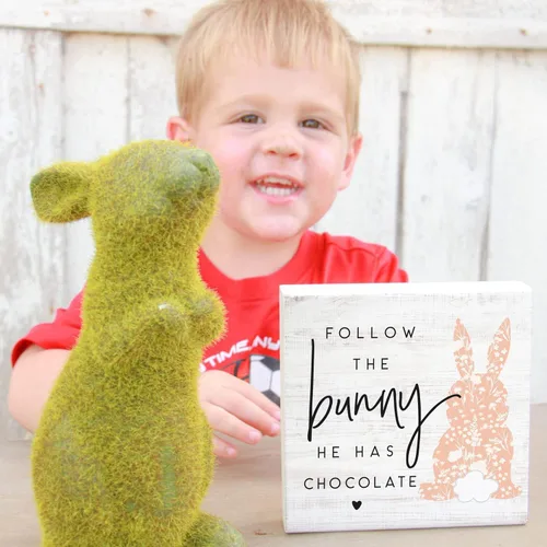 Miniatura 5 de Simply Said, INC Small Talk Squares - Letrero de madera de 5.25 pulgadas - Sigue al conejito, tiene chocolate - STS1594