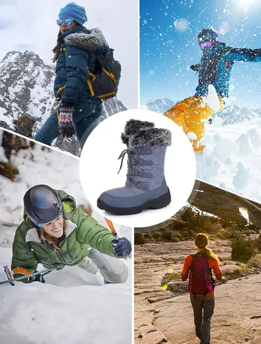Miniatura 4 de Botas de nieve para mujer, impermeables, a media pantorrilla, antideslizantes, para exteriores, cálidas, para invierno