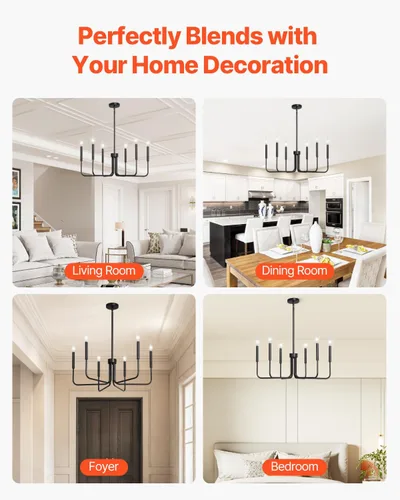 Miniatura 6 de VEVOR Candelabro de 6 Luces, Candelabro de Metal Estilo Granja, Altura Ajustable, Lámpara Colgante de Comedor para Techos, Candelabro Moderno