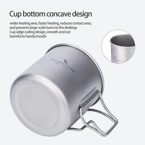 Miniatura 3 de iBasingo Taza de titanio de 7.4 fl oz con colador, taza de camping con tapa, mango plegable, de una sola pared, ligera, portátil para beber al aire