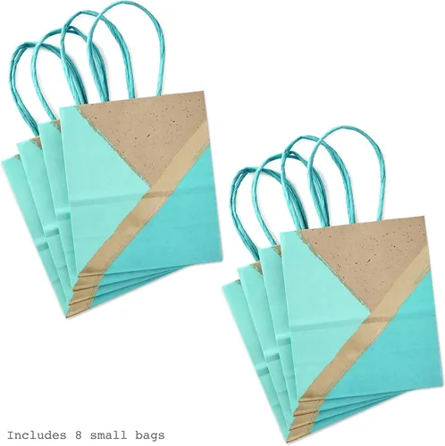 Miniatura 5 de Hallmark Bolsas de regalo pequeñas de papel de 6 pulgadas (paquete de 8 unidades, papel kraft, turquesa y menta) para Navidad, cumpleaños, bodas